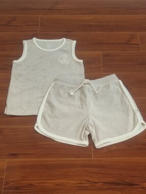 EASY-PEASY Toddler Loop Terry Cloth Tank Top & Shorts Set Cream Size 4T